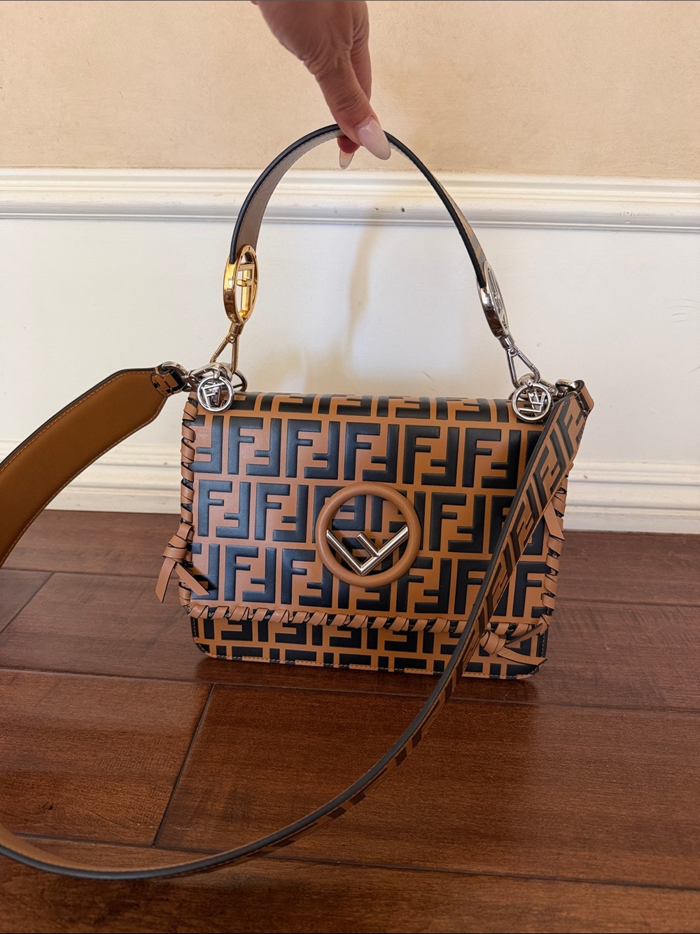 Fendi Brown and Black FF Logo Kan I Crossbody Bag